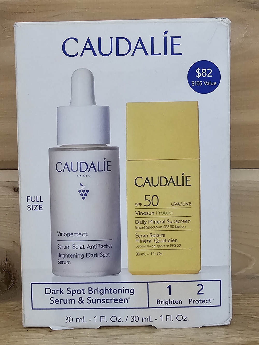 Caudalie Vinoperfect Brightening Dark Spot Serum 30ml + SPF 50 Sunscreen Set NEW